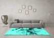 Machine Washable Abstract Turquoise Modern Area Rugs in a Living Room,, wshabs875turq