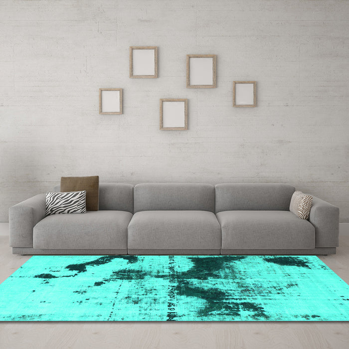 Machine Washable Abstract Turquoise Modern Area Rugs in a Living Room,, wshabs875turq