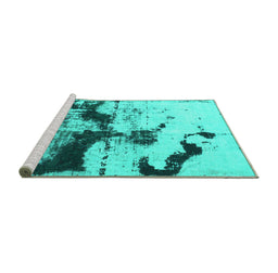 Sideview of Machine Washable Abstract Turquoise Modern Area Rugs, wshabs875turq