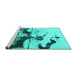 Sideview of Machine Washable Abstract Turquoise Modern Area Rugs, wshabs875turq