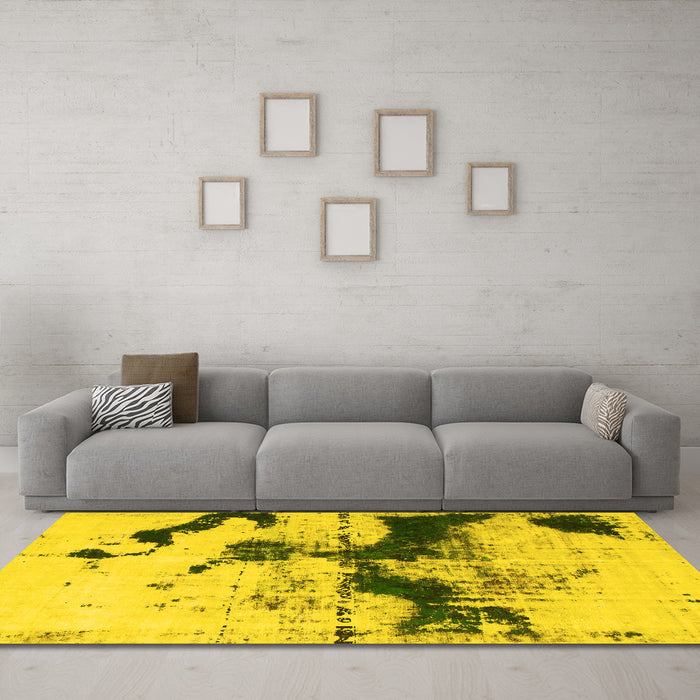 Machine Washable Abstract Yellow Modern Rug in a Living Room, wshabs875yw
