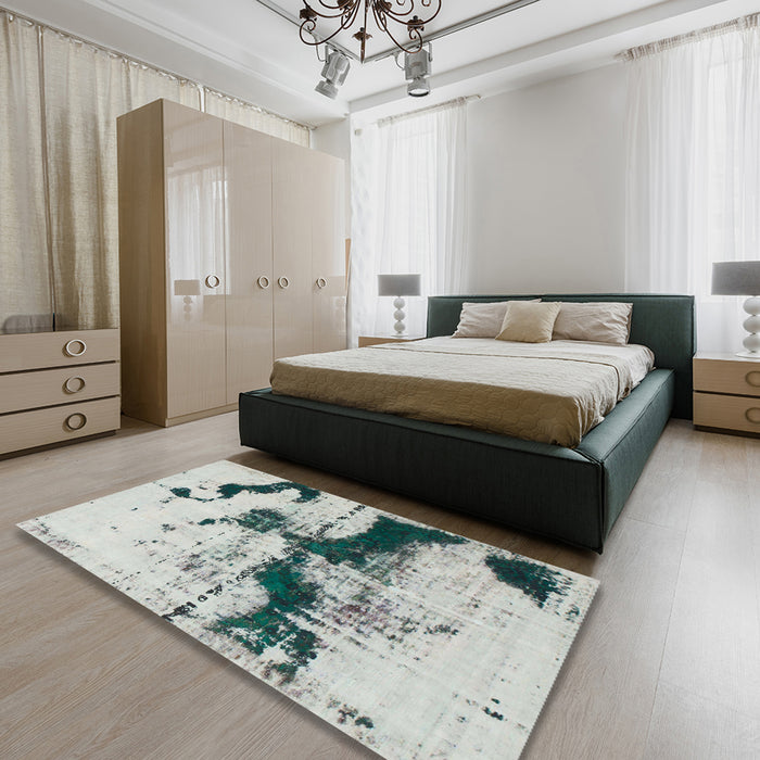 Abstract Gray Modern Rug in a Bedroom, abs875