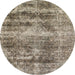 Round Abstract Tan Brown Modern Rug, abs876