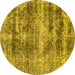 Round Abstract Yellow Modern Rug, abs876yw