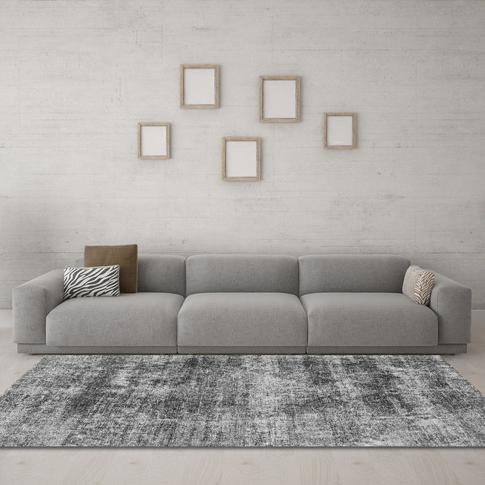Machine Washable Abstract Gray Modern Rug in a Living Room,, wshabs876gry