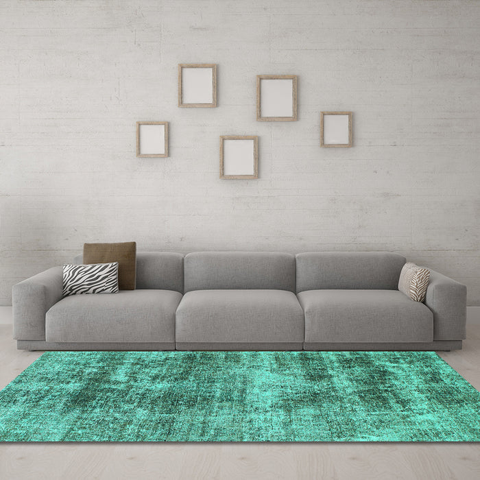Machine Washable Abstract Turquoise Modern Area Rugs in a Living Room,, wshabs876turq