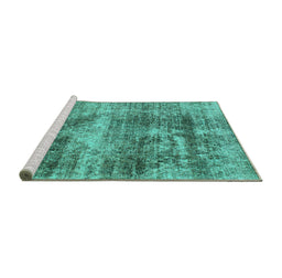 Sideview of Machine Washable Abstract Turquoise Modern Area Rugs, wshabs876turq