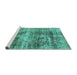 Sideview of Machine Washable Abstract Turquoise Modern Area Rugs, wshabs876turq