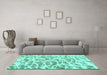 Machine Washable Abstract Turquoise Modern Area Rugs in a Living Room,, wshabs877turq