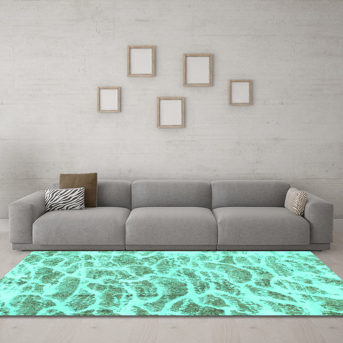 Machine Washable Abstract Turquoise Modern Area Rugs in a Living Room,, wshabs877turq