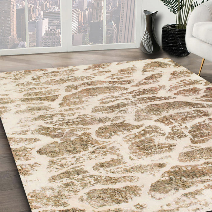 Abstract Wheat Beige Modern Rug in Family Room, abs877