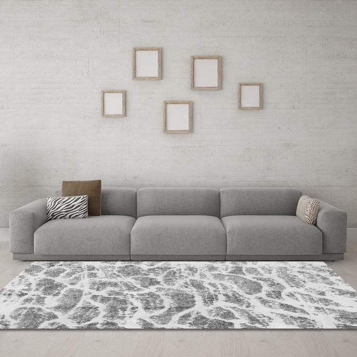 Machine Washable Abstract Gray Modern Rug in a Living Room,, wshabs877gry