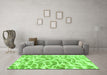 Machine Washable Abstract Green Modern Area Rugs in a Living Room,, wshabs877grn