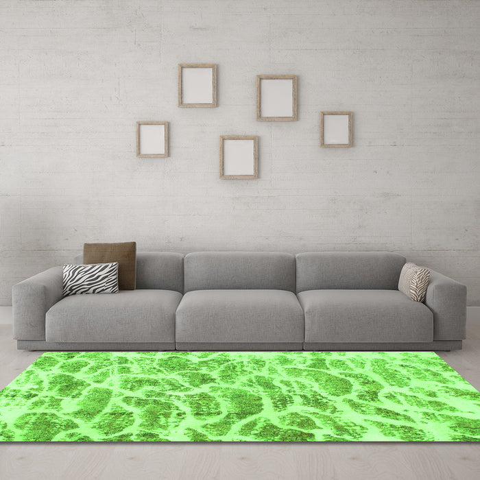 Machine Washable Abstract Green Modern Area Rugs in a Living Room,, wshabs877grn