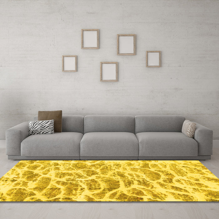 Machine Washable Abstract Yellow Modern Rug in a Living Room, wshabs877yw