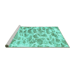 Sideview of Machine Washable Abstract Turquoise Modern Area Rugs, wshabs877turq