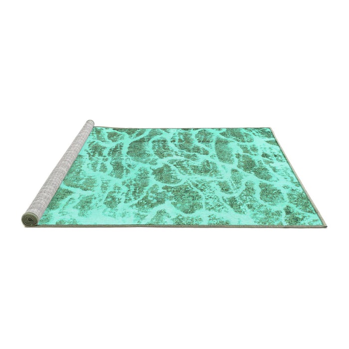 Sideview of Machine Washable Abstract Turquoise Modern Area Rugs, wshabs877turq