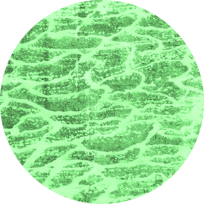 Round Machine Washable Abstract Emerald Green Modern Area Rugs, wshabs877emgrn