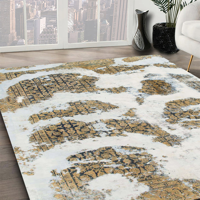 Machine Washable Abstract Dark Almond Brown Rug in a Family Room, wshabs878