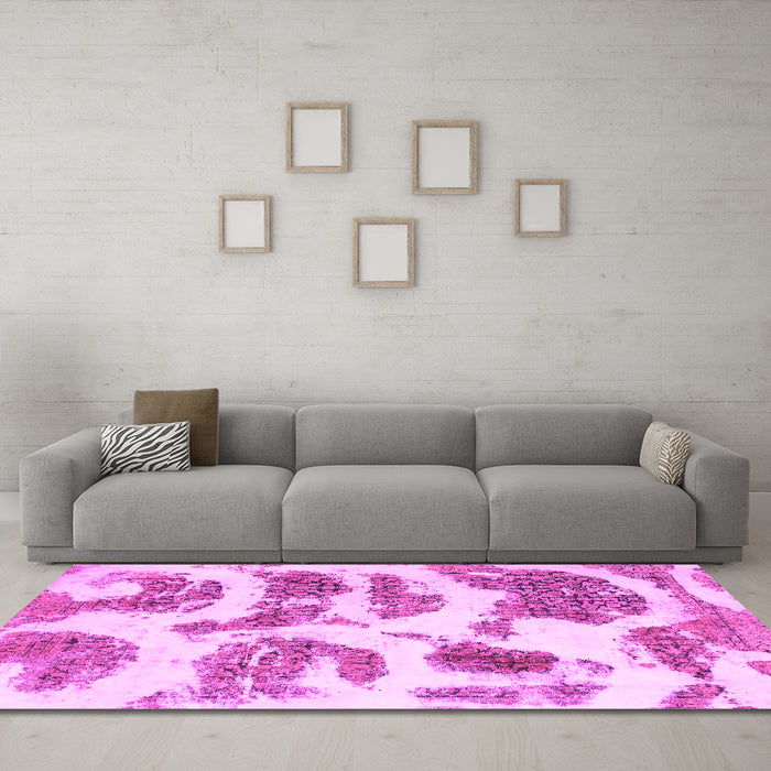 Machine Washable Abstract Pink Modern Rug in a Living Room, wshabs878pnk