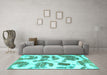 Machine Washable Abstract Turquoise Modern Area Rugs in a Living Room,, wshabs878turq