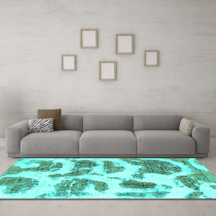 Machine Washable Abstract Turquoise Modern Area Rugs in a Living Room,, wshabs878turq