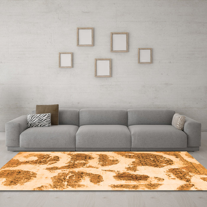 Machine Washable Abstract Orange Modern Area Rugs in a Living Room, wshabs878org