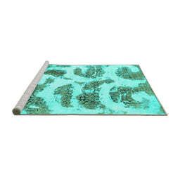 Sideview of Machine Washable Abstract Turquoise Modern Area Rugs, wshabs878turq
