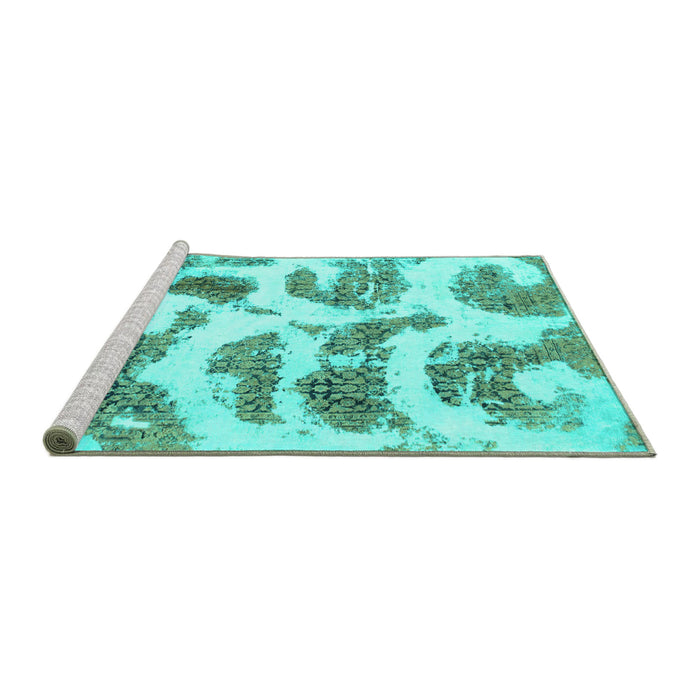 Sideview of Machine Washable Abstract Turquoise Modern Area Rugs, wshabs878turq