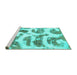 Sideview of Machine Washable Abstract Turquoise Modern Area Rugs, wshabs878turq