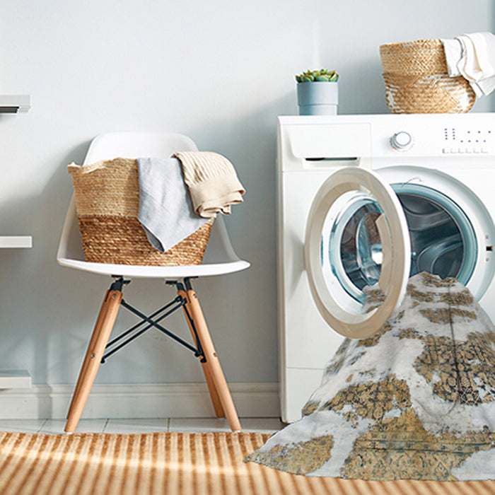 Machine Washable Abstract Dark Almond Brown Rug in a Washing Machine, wshabs878