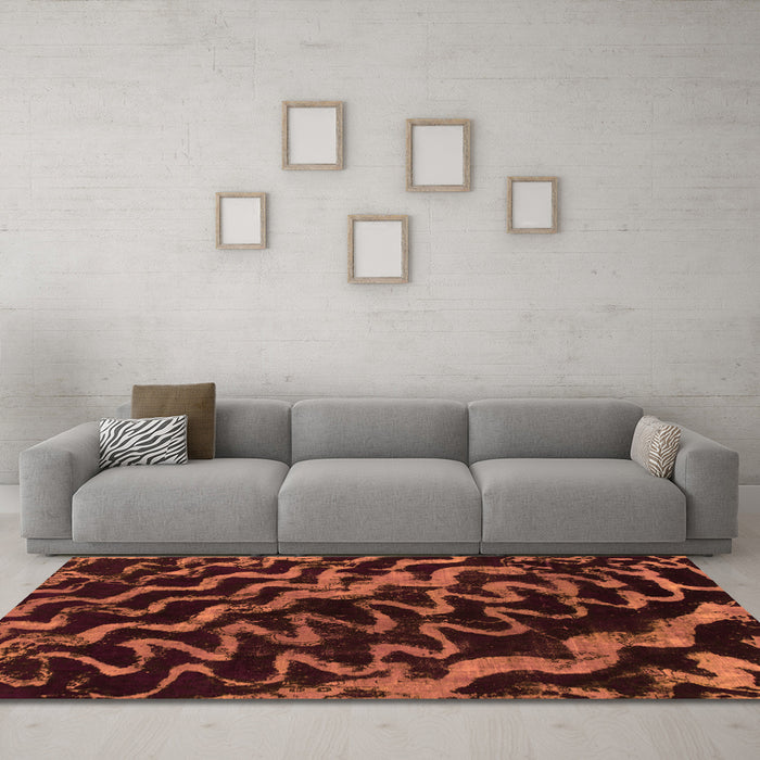 Machine Washable Abstract Orange Modern Area Rugs in a Living Room, wshabs879org