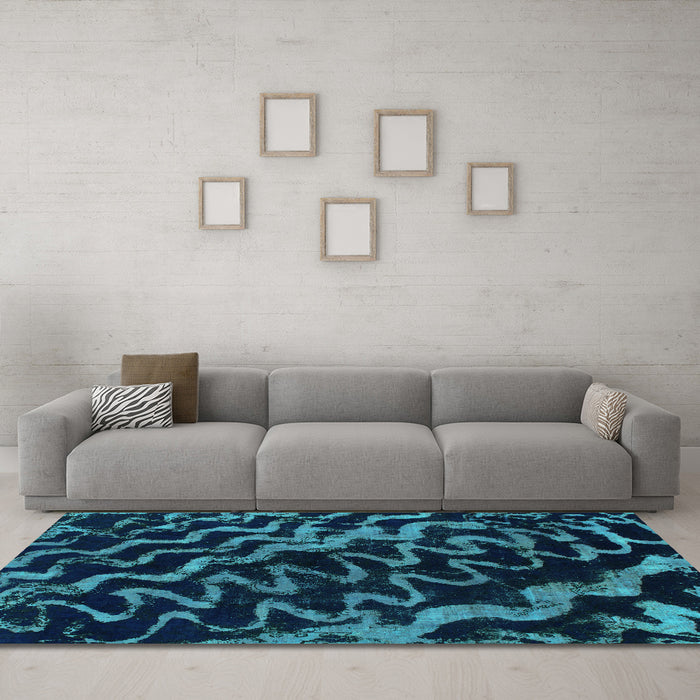 Machine Washable Abstract Turquoise Modern Area Rugs in a Living Room,, wshabs879turq