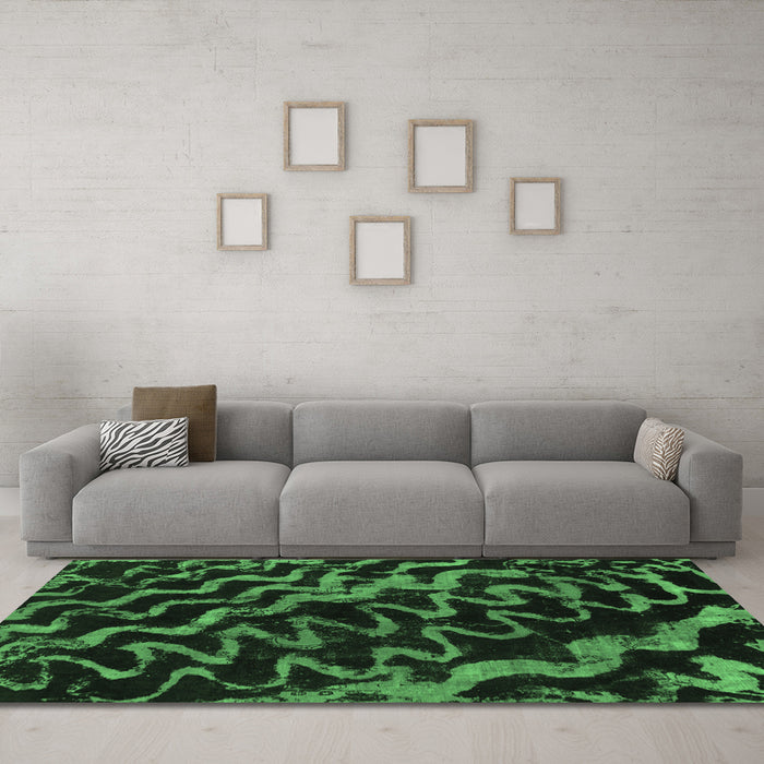 Machine Washable Abstract Emerald Green Modern Area Rugs in a Living Room,, wshabs879emgrn