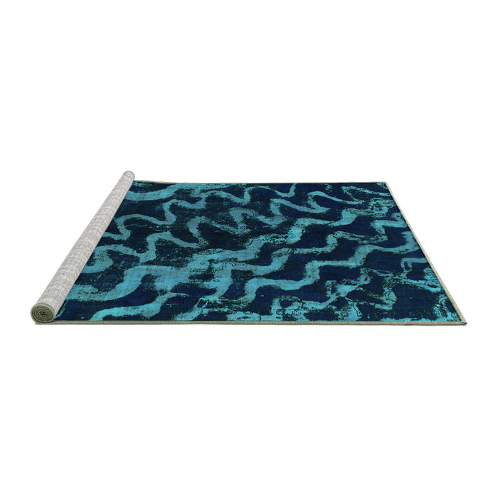 Sideview of Machine Washable Abstract Turquoise Modern Area Rugs, wshabs879turq