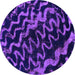 Round Machine Washable Abstract Purple Modern Area Rugs, wshabs879pur