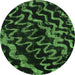 Round Machine Washable Abstract Green Modern Area Rugs, wshabs879grn