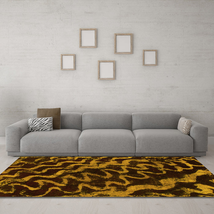 Machine Washable Abstract Yellow Modern Rug in a Living Room, wshabs879yw