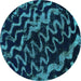 Round Machine Washable Abstract Turquoise Modern Area Rugs, wshabs879turq