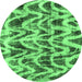 Round Machine Washable Abstract Emerald Green Modern Area Rugs, wshabs880emgrn