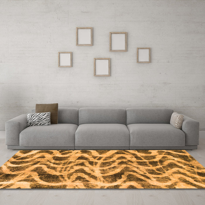 Machine Washable Abstract Orange Modern Area Rugs in a Living Room, wshabs880org