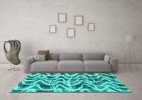 Machine Washable Abstract Turquoise Modern Rug, wshabs880turq