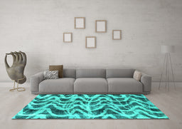 Machine Washable Abstract Turquoise Modern Area Rugs in a Living Room,, wshabs880turq
