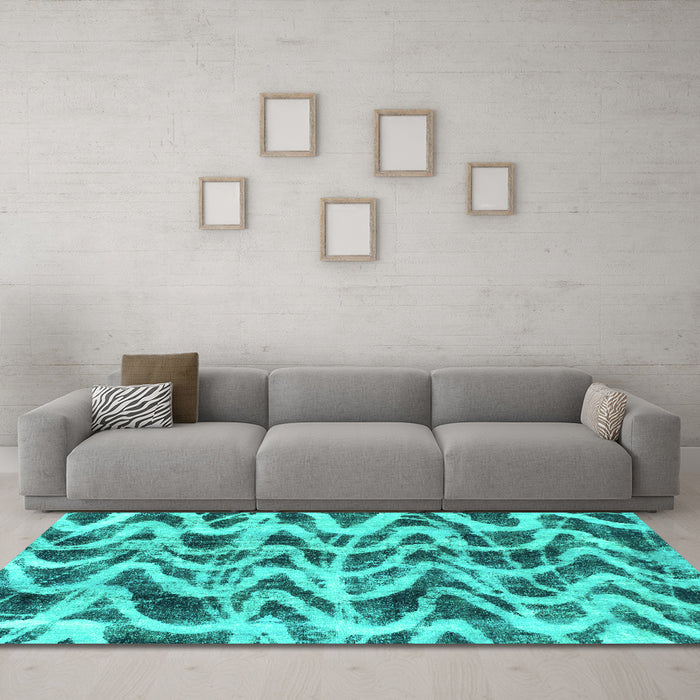 Machine Washable Abstract Turquoise Modern Area Rugs in a Living Room,, wshabs880turq