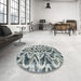 Round Machine Washable Abstract Cloud Gray Rug in a Office, wshabs880