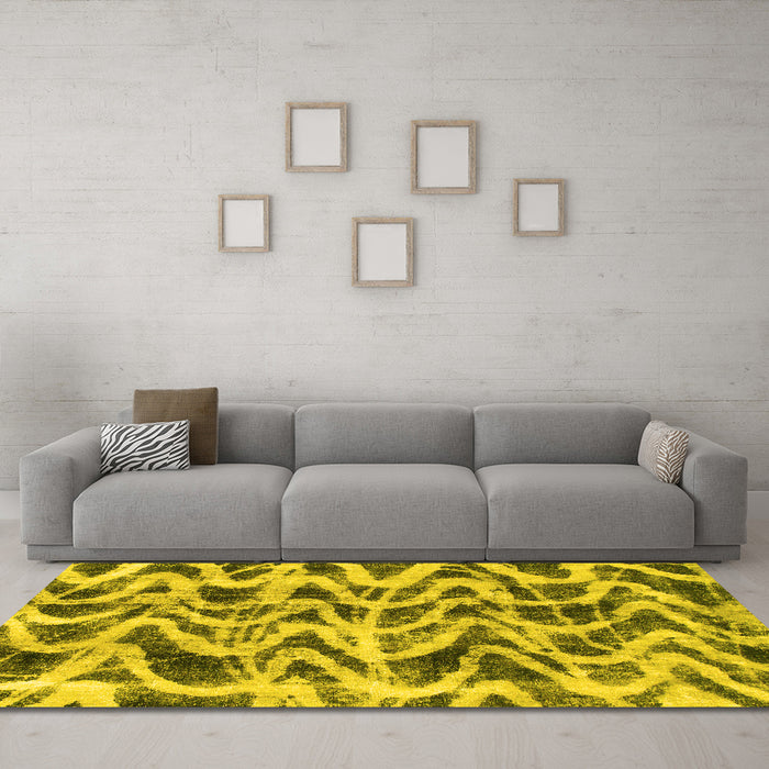 Machine Washable Abstract Yellow Modern Rug in a Living Room, wshabs880yw
