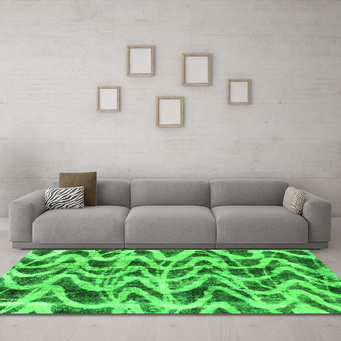 Machine Washable Abstract Green Modern Area Rugs in a Living Room,, wshabs880grn
