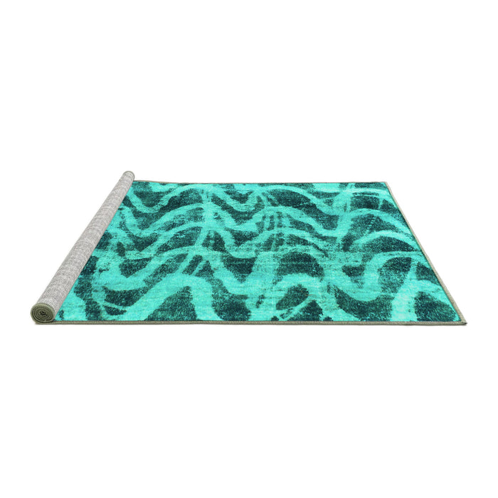 Sideview of Machine Washable Abstract Turquoise Modern Area Rugs, wshabs880turq