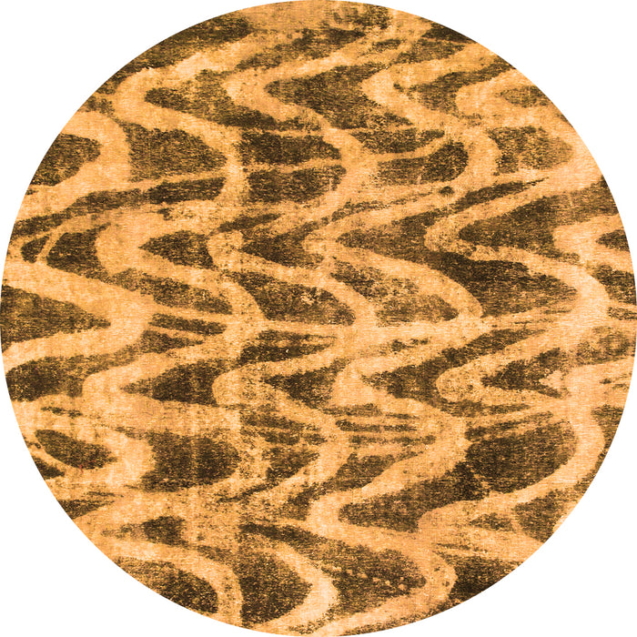 Round Machine Washable Abstract Orange Modern Area Rugs, wshabs880org