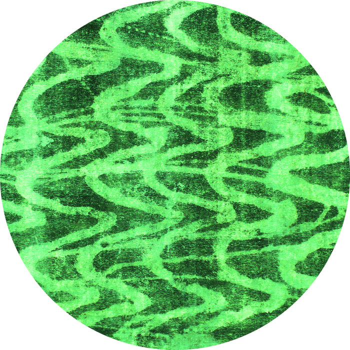 Round Machine Washable Abstract Green Modern Area Rugs, wshabs880grn